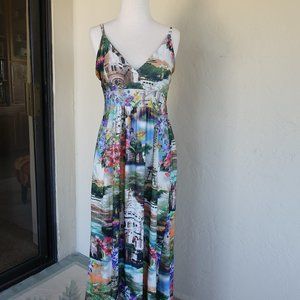 Paris Cityscape Maxidress L/XL with V-Neck, Spaghetti Straps